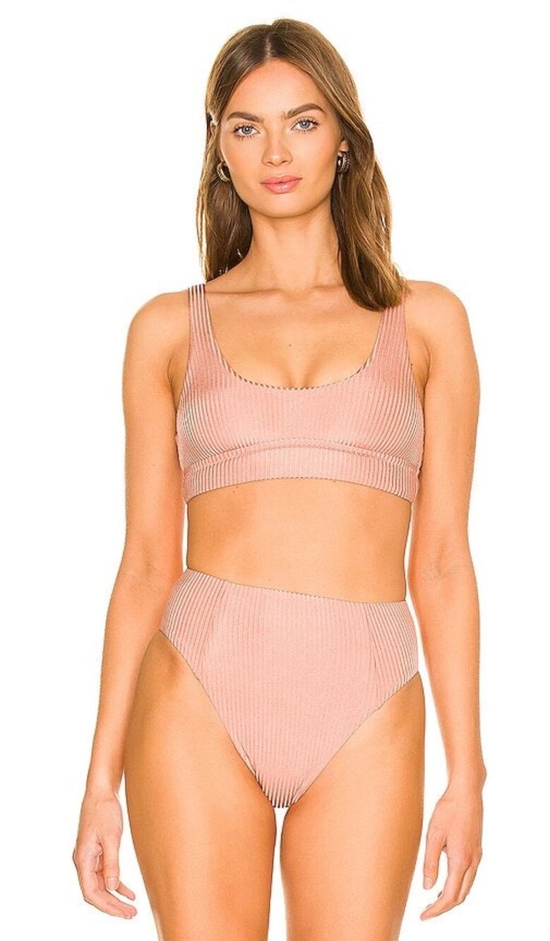 Vitamin A Sienna Ribbed Tank Bikini Top in Pink Sands Shimmer Size Small